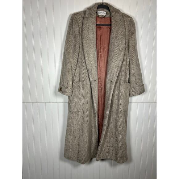 VTG  pavilion Petite Wool long trenchcoat Shoulder Pads/ Women's  M made in USA - Picture 1 of 11